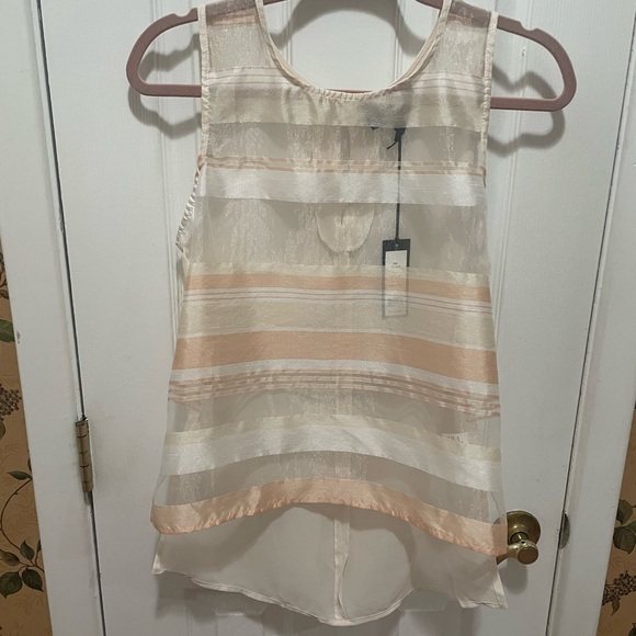 Romeo & Juliet Couture Tops - Romeo & Juliet Couture Sheer Striped Blouse - Cream and Tan